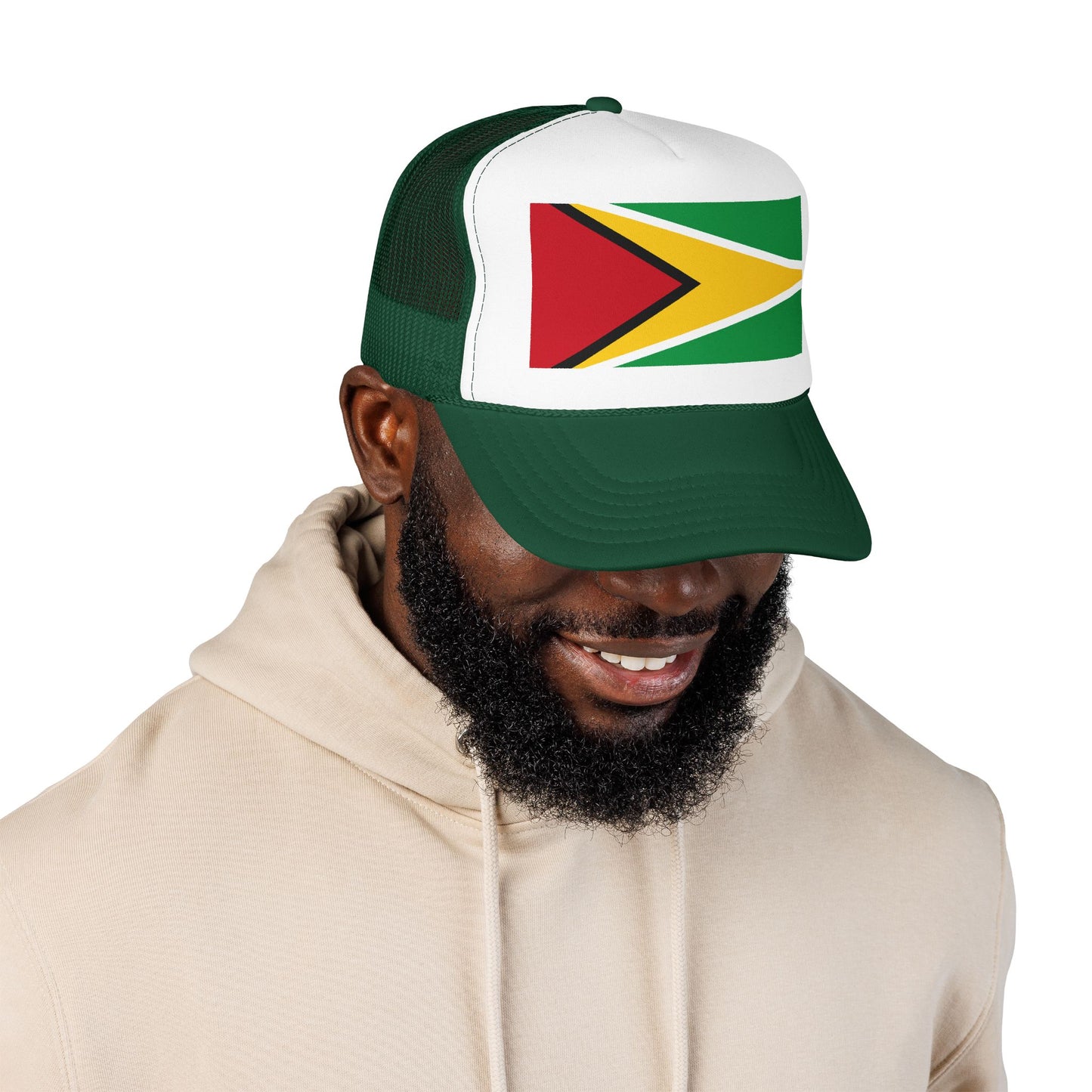Guyana Flag Trucker Hat — Foam Mesh Cap with Retro Distressed Flag Design