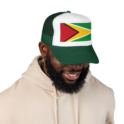 Guyana Flag Trucker Hat — Foam Mesh Cap with Retro Distressed Flag Design