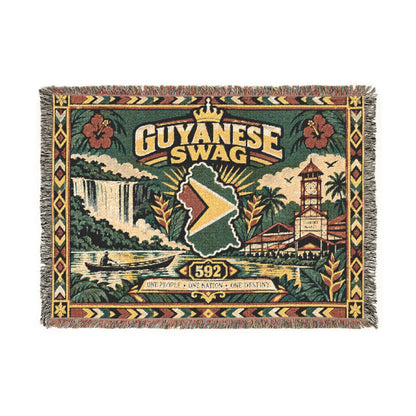 Guyana woven throw blanket with map and waterfall design