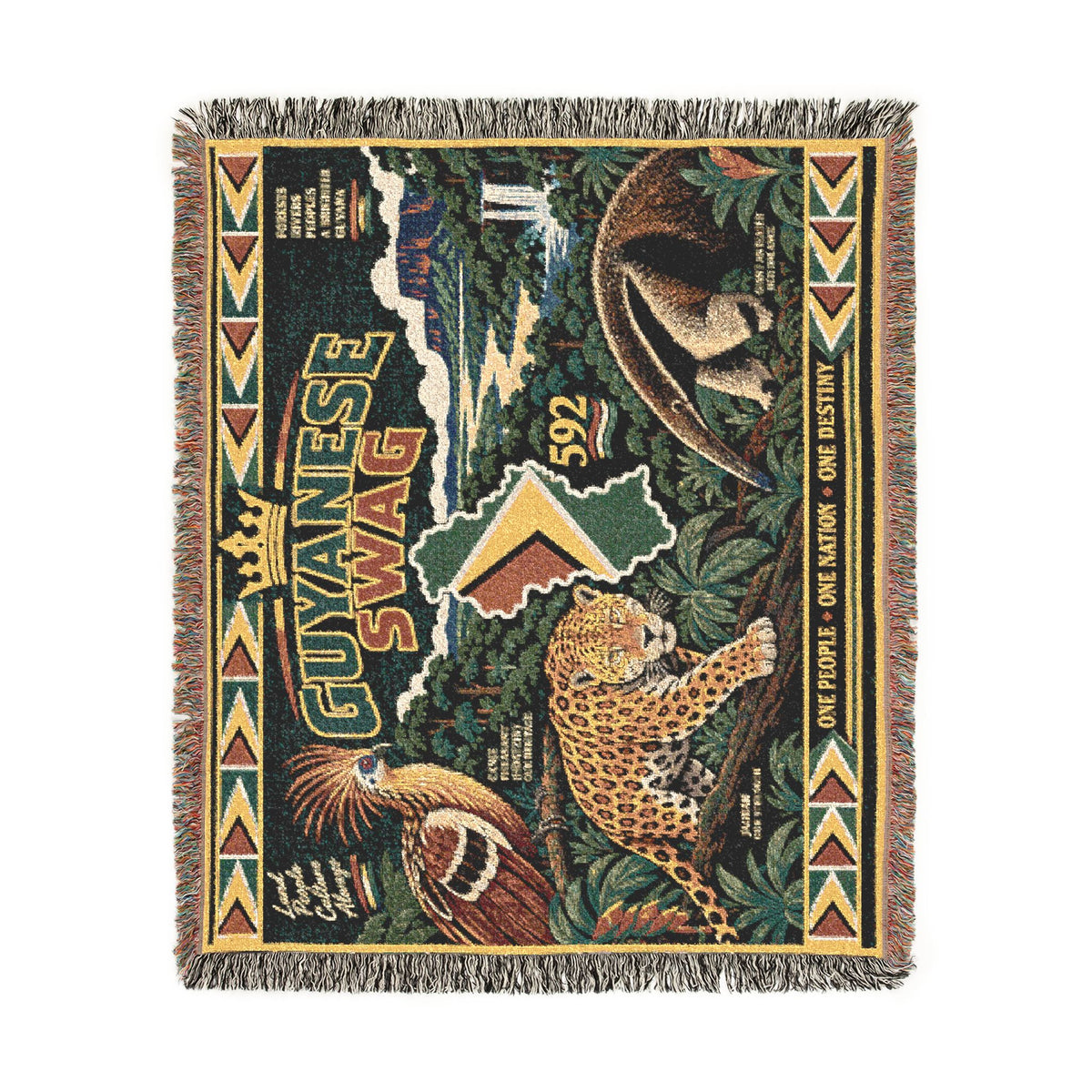 Guyana jaguar and map woven blanket available in three sizes