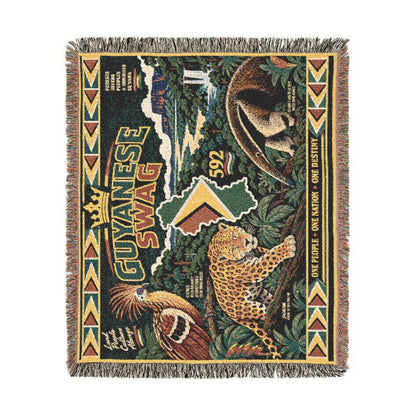 Guyana jaguar and map woven blanket available in three sizes