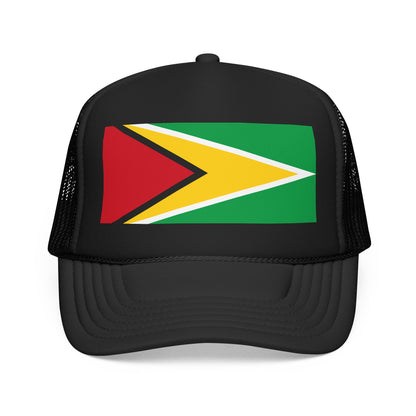 Guyana Flag Trucker Hat — Foam Mesh Cap with Retro Distressed Flag Design