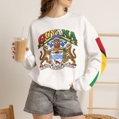 Guyana Crest Crewneck Sweatshirt — Guyanese Flag Sleeve Pullover