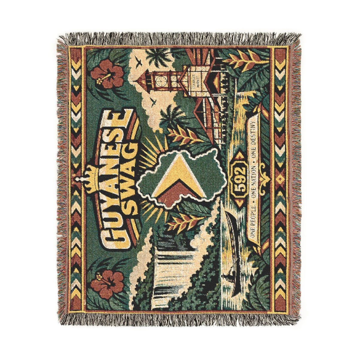 Guyana map and waterfall woven throw blanket lifestyle view