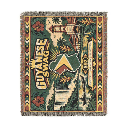 Guyana map and waterfall woven throw blanket lifestyle view