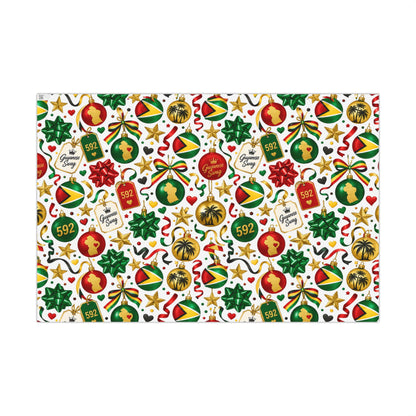 Guyana Christmas wrapping paper with festive flag and ornament design