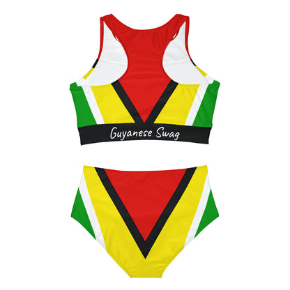 Stylist and Comfortable Guyana Flag High-Performance Sporty Bikini Set.