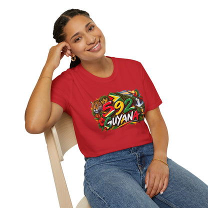 Guyana 592 Tropical Graphic T-Shirt – Tiger, Waterfall & Floral Island Pride