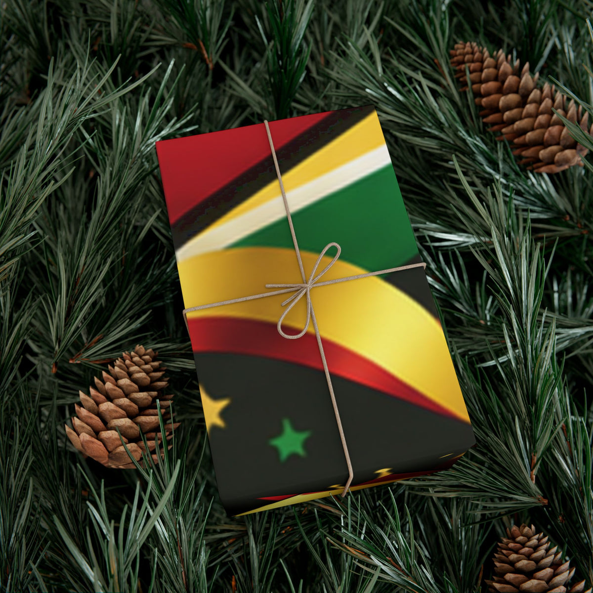 Guyana flag wrapping paper red green gold design