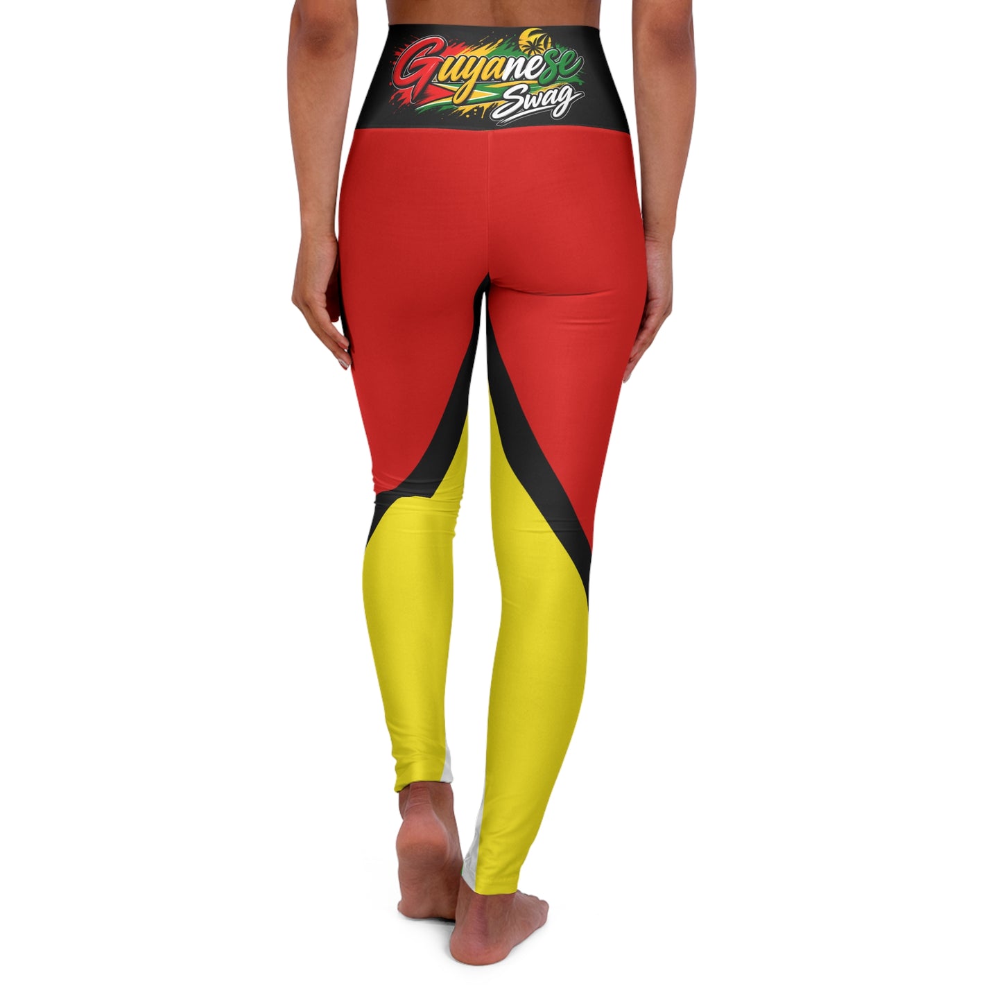 Guyane Swag High-Waist Yoga Leggings — Red, Yellow & Black Flag Design