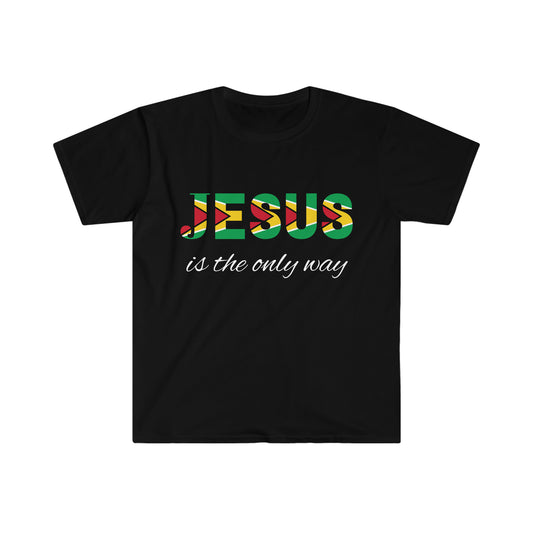 Jesus is The Only Way Guyana Flag Unisex Short Sleeve Tee Shirt.