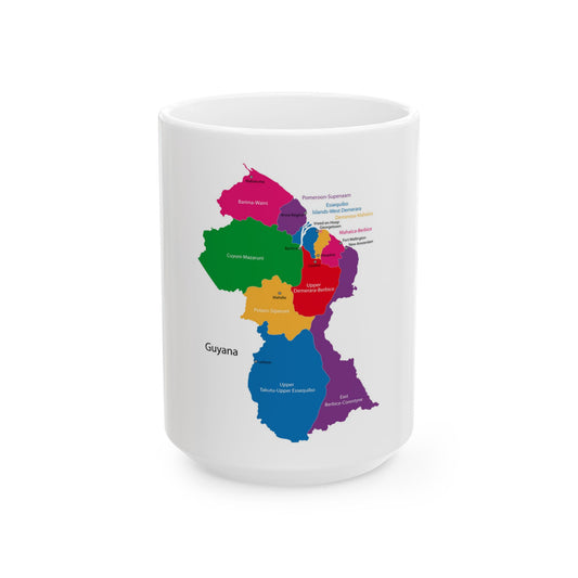 Guyana Regions Map Ceramic Mug — Colorful Labeled Map, 11oz & 15oz