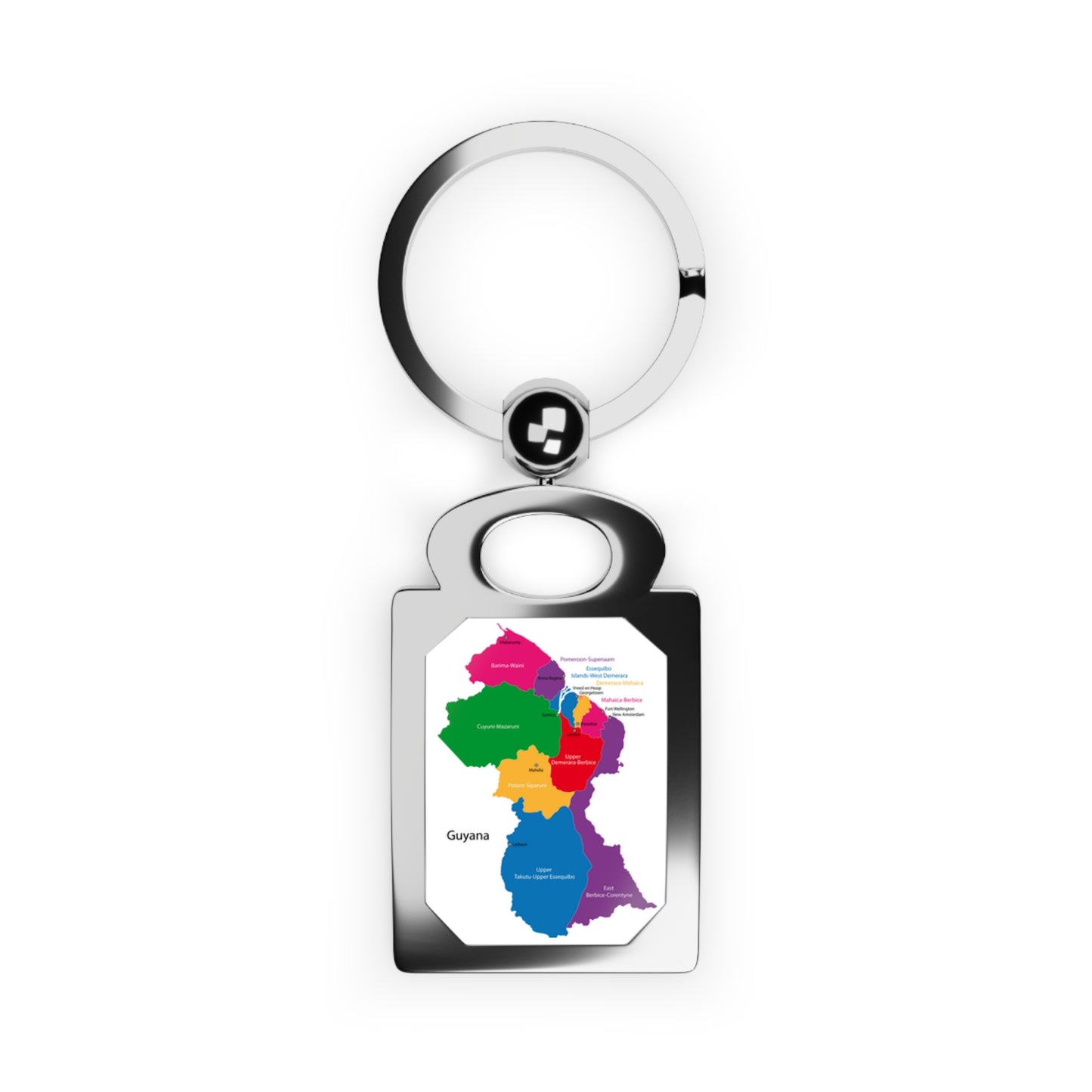 Guyana Map Rectangle Photo Keyring — Metal Photo Keychain with Colorful Regional Map