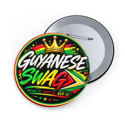 Guyanese Swag Round Pin – Bold Flag Colors & Crown Button Badge