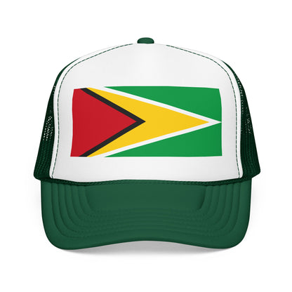 Guyana Flag Trucker Hat — Foam Mesh Cap with Retro Distressed Flag Design