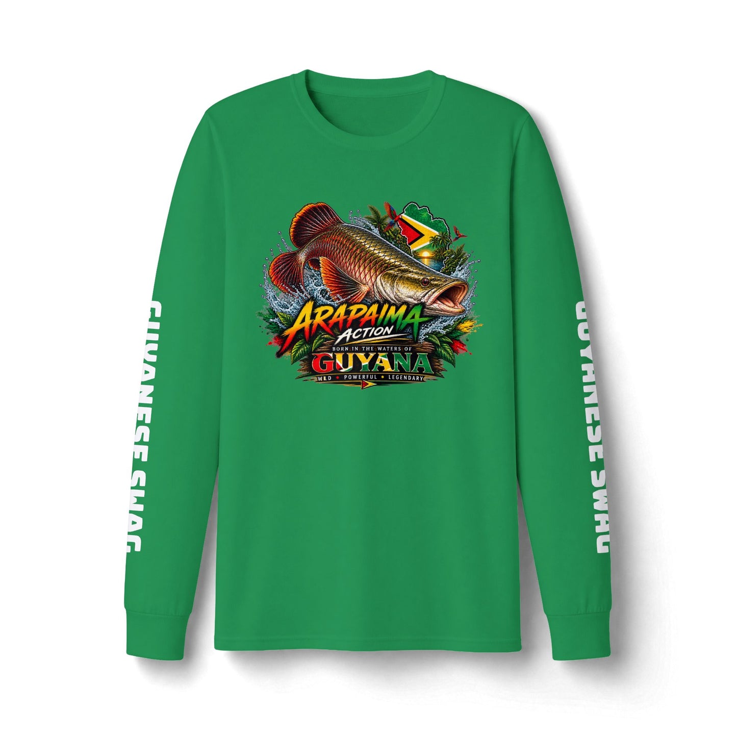 Guyana Arapaima Fishing Long Sleeve Tee — "Guyanese Swag" Graphic