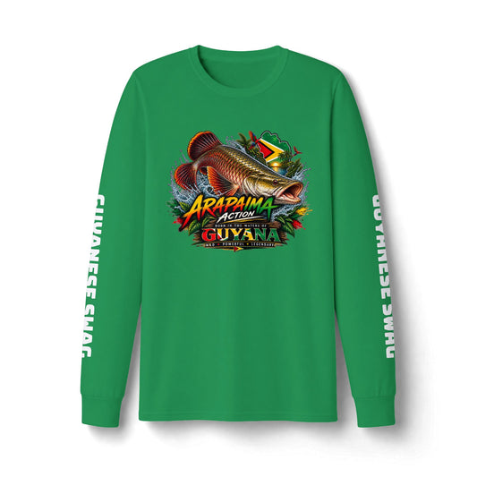 Guyana Arapaima Fishing Long Sleeve Tee — "Guyanese Swag" Graphic