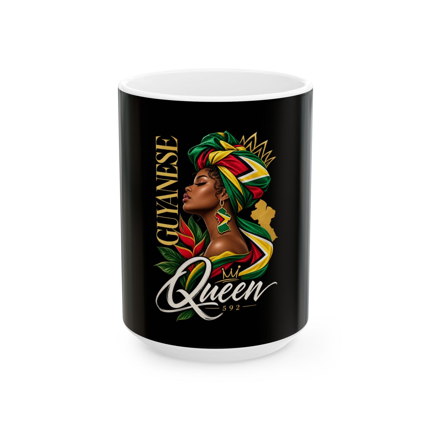 Guyanese Queen Ceramic Mug — Afrocentric Black Pride Coffee Cup (11oz/15oz)