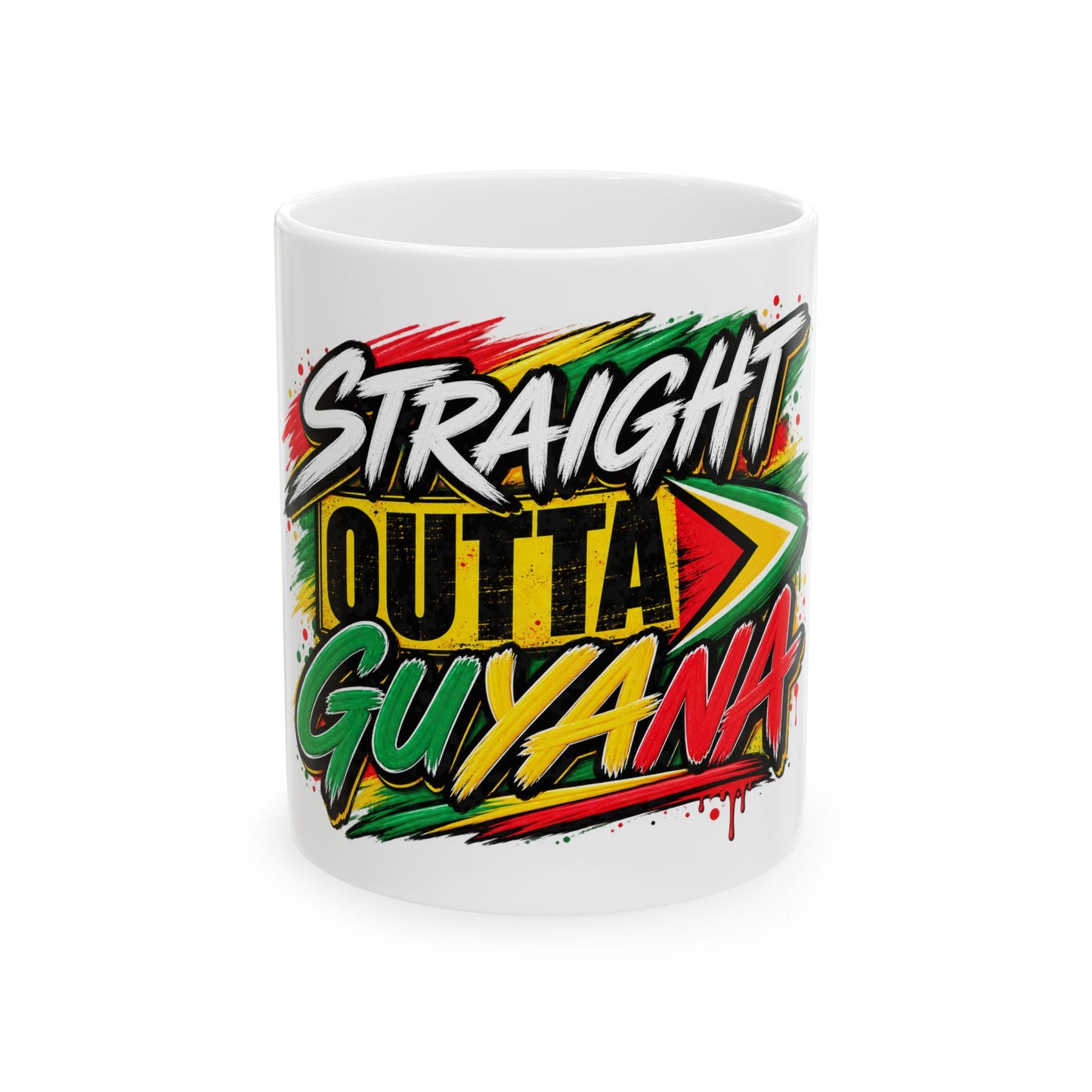 Straight Outta Guyana Ceramic Mug – Colorful Guyanese Pride Coffee Cup (11oz, 15oz)