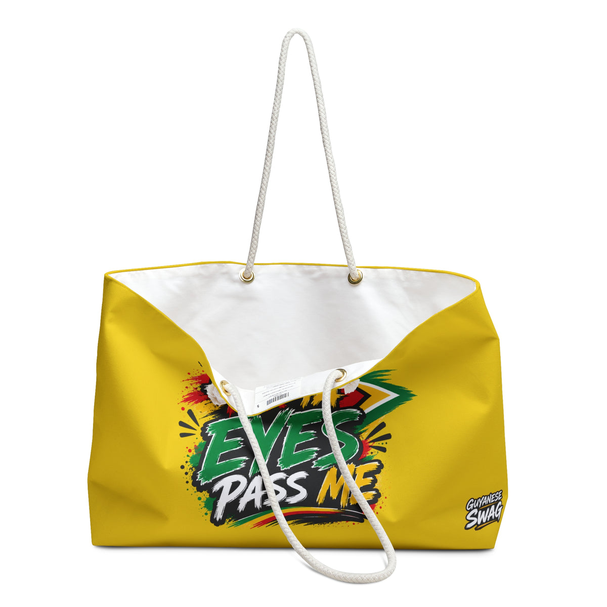 "Don't Tek Ya Eyes Pass Me" Gold Weekender Bag