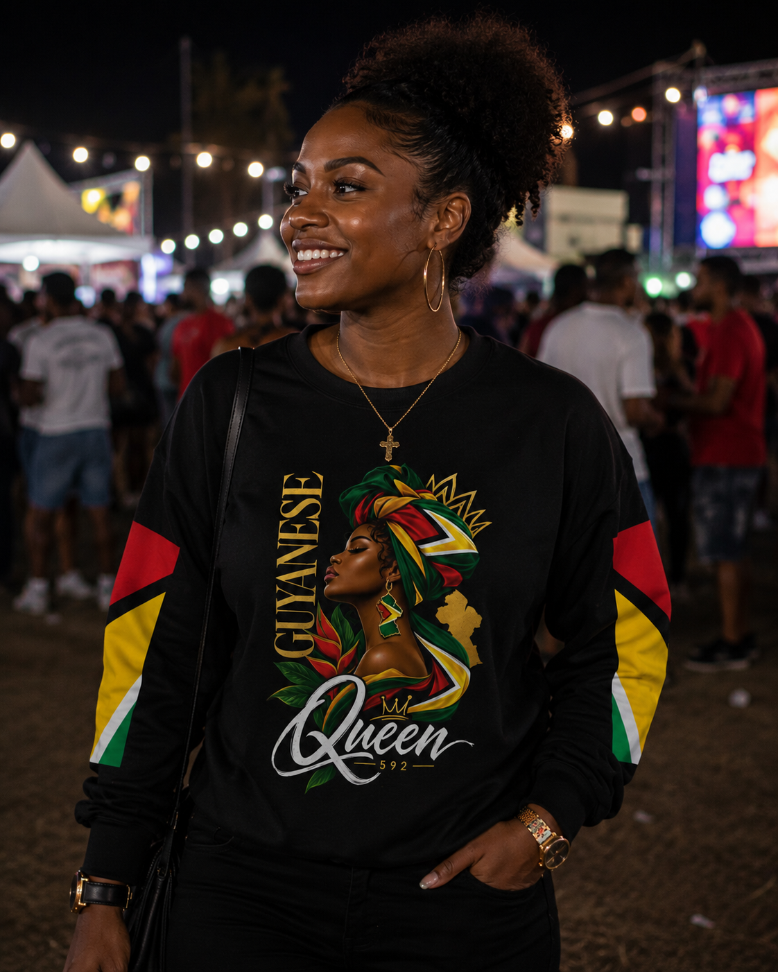 Guyanese Queen Crewneck Sweatshirt — Afrocentric Pride Pullover - Guyanese Swag