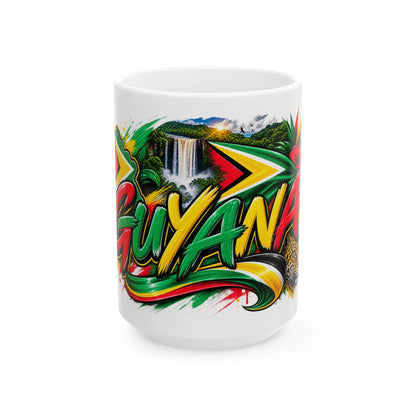 Guyana Waterfall Graphic Mug – Colorful Guyana Pride Coffee Cup (11oz/15oz)