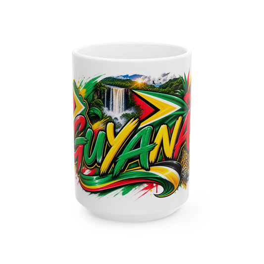 Guyana Waterfall Graphic Mug – Colorful Guyana Pride Coffee Cup (11oz/15oz)