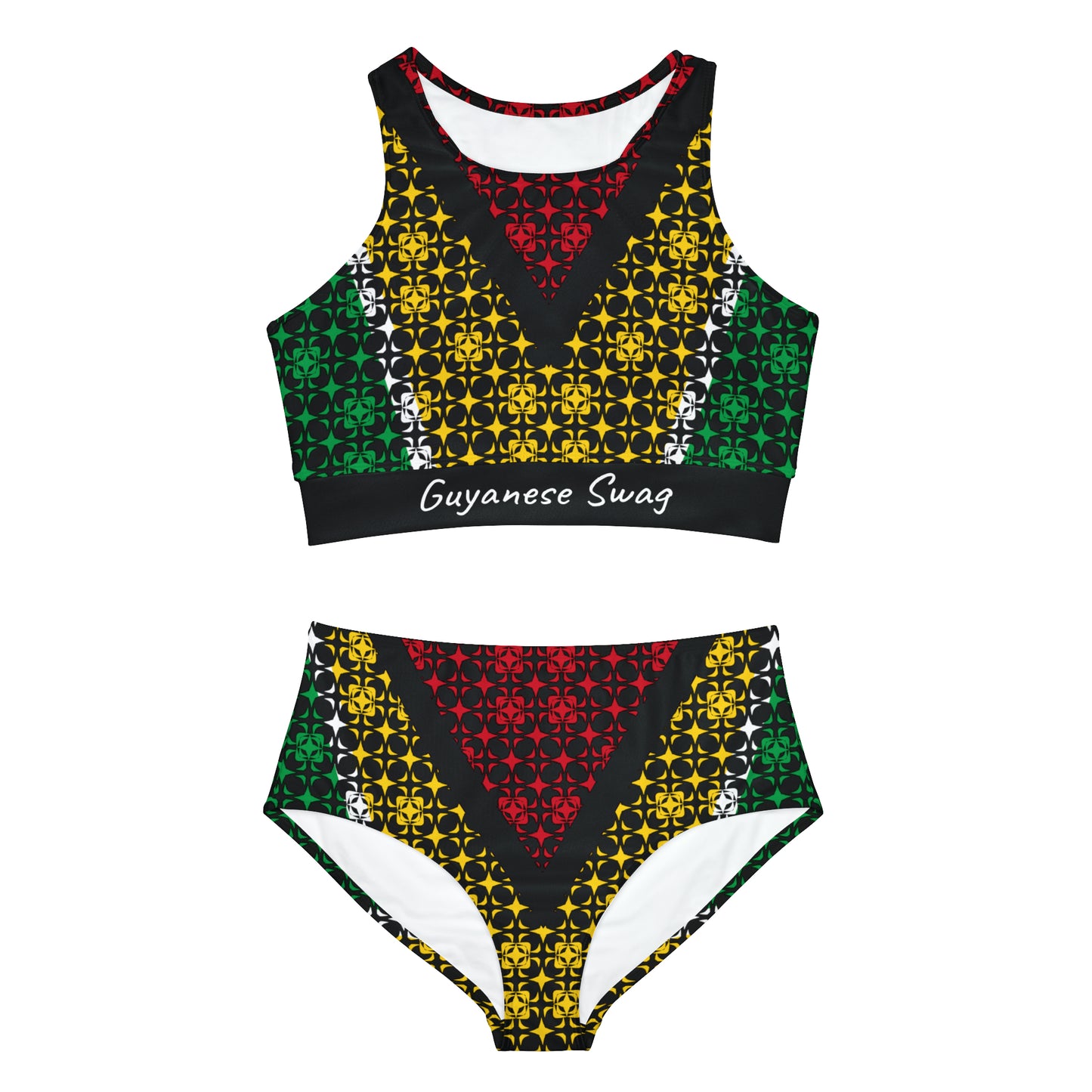 Ultimate Sporty Bikini Set with Abstract Guyana Flag.