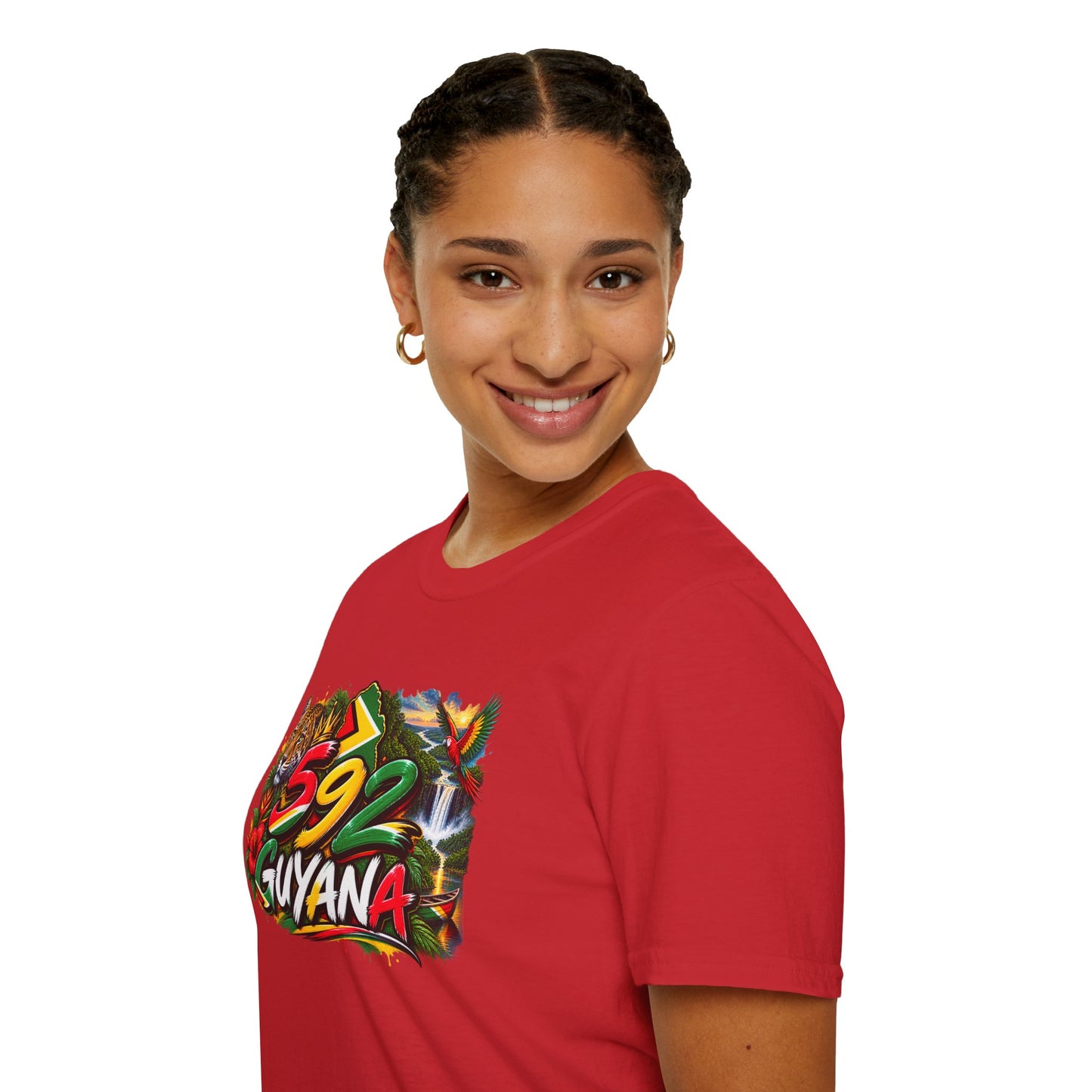 Guyana 592 Tropical Graphic T-Shirt – Tiger, Waterfall & Floral Island Pride