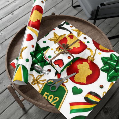 Guyanese holiday wrapping paper red green gold design