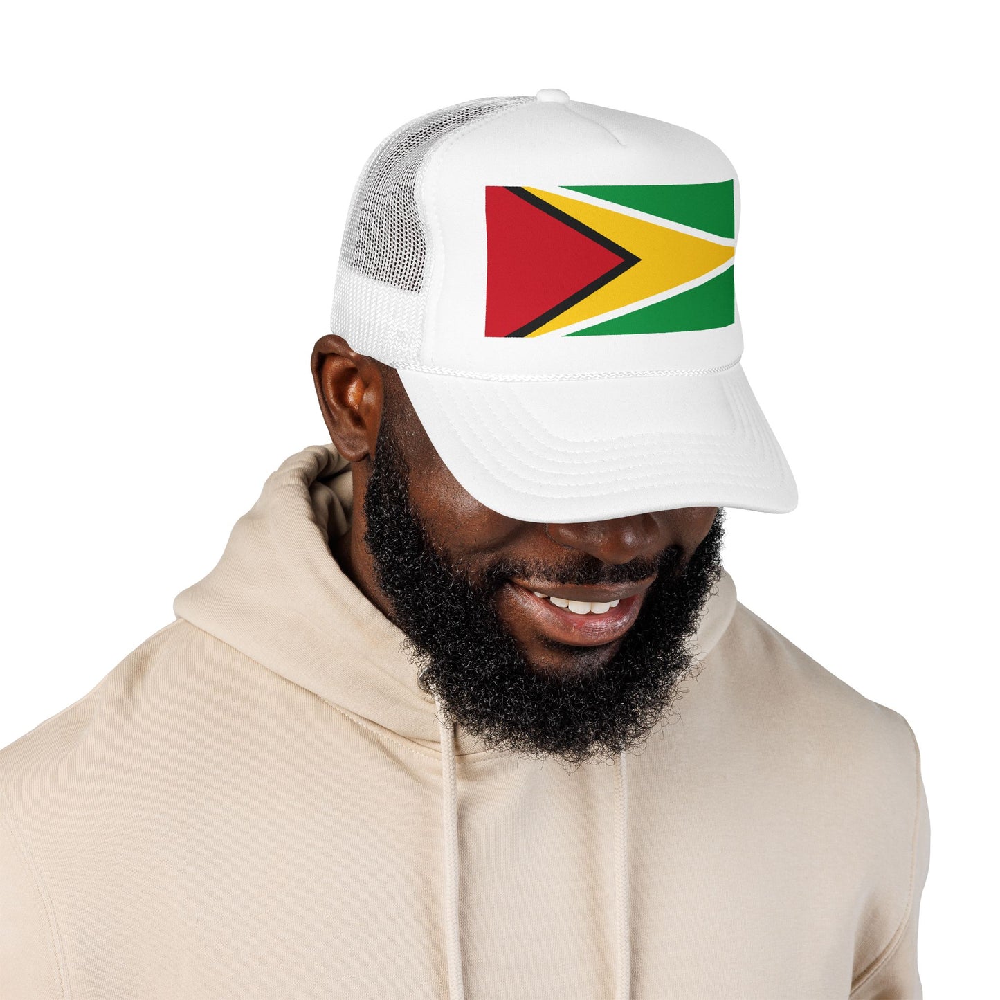 Guyana Flag Trucker Hat — Foam Mesh Cap with Retro Distressed Flag Design