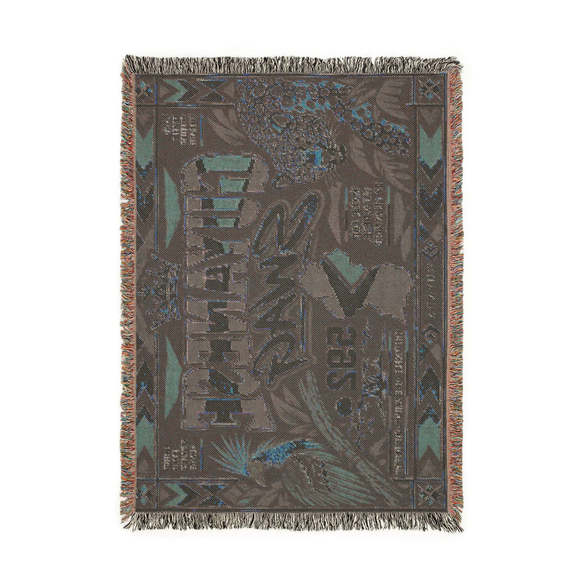 Jaguar-themed Guyana throw blanket with woven texture