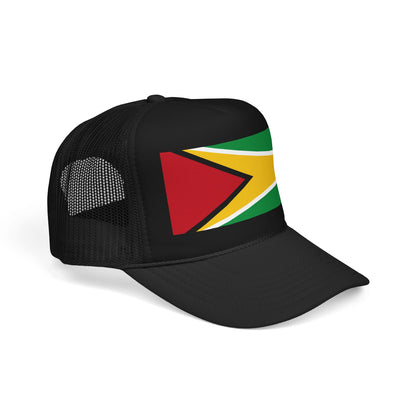 Guyana Flag Trucker Hat — Foam Mesh Cap with Retro Distressed Flag Design