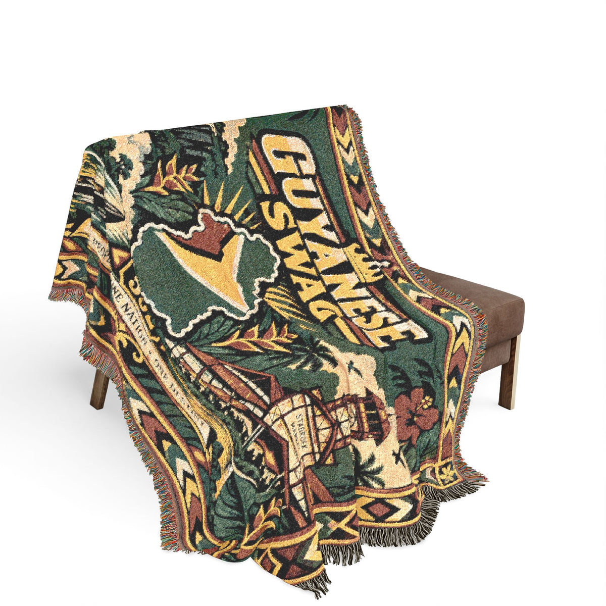 Guyana map and waterfall woven throw blanket detail