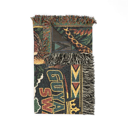 Guyana Jaguar & Map Woven Throw Blanket – Tropical Wildlife Design