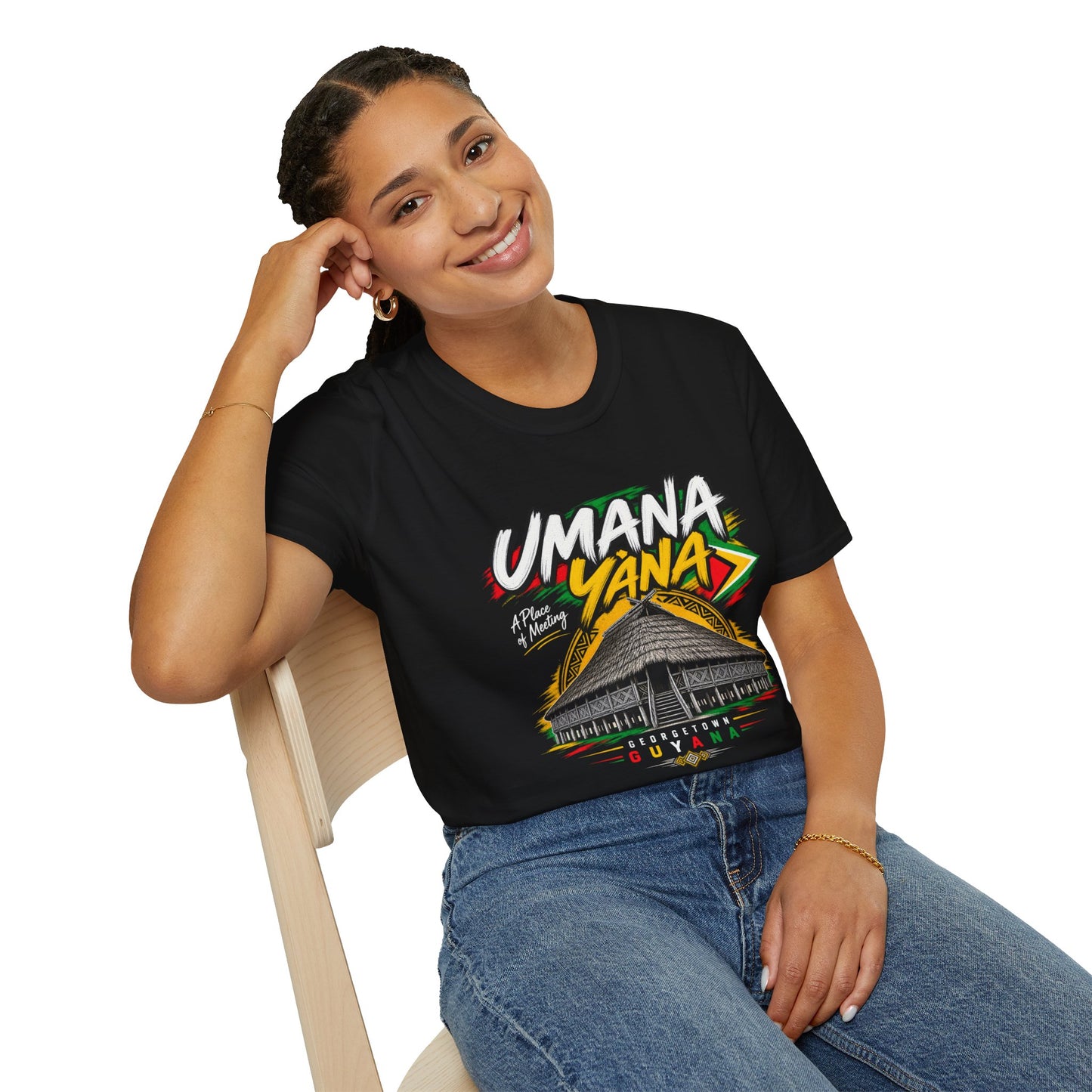 Umana Yana T-Shirt — Guyana Traditional Hut Design, "A Place of Meeting"