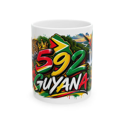 Guyana 592 Coffee Mug — Colorful 592 Design, Gift for Guyanese Pride (11oz & 15oz)