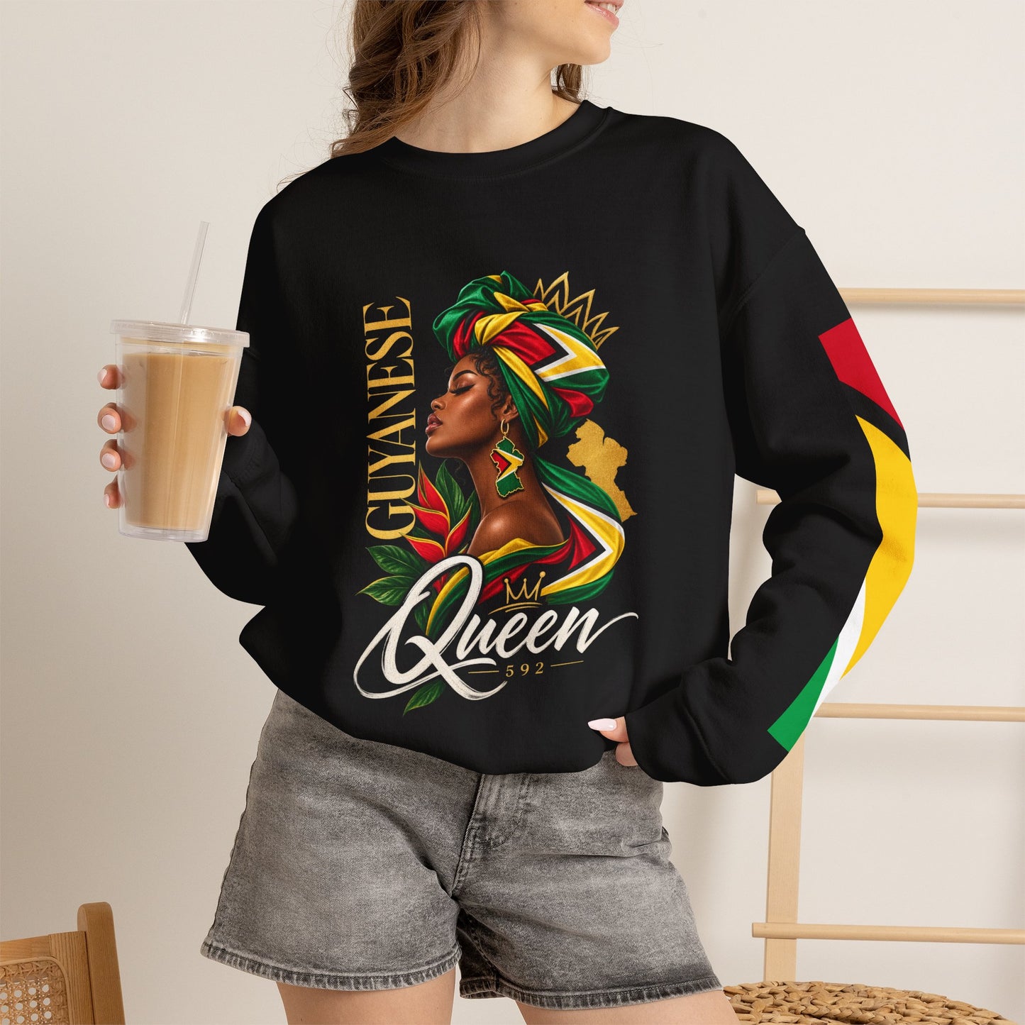 Guyanese Queen Crewneck Sweatshirt — Afrocentric Pride Pullover