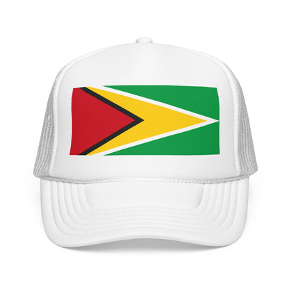 Guyana Flag Trucker Hat — Foam Mesh Cap with Retro Distressed Flag Design