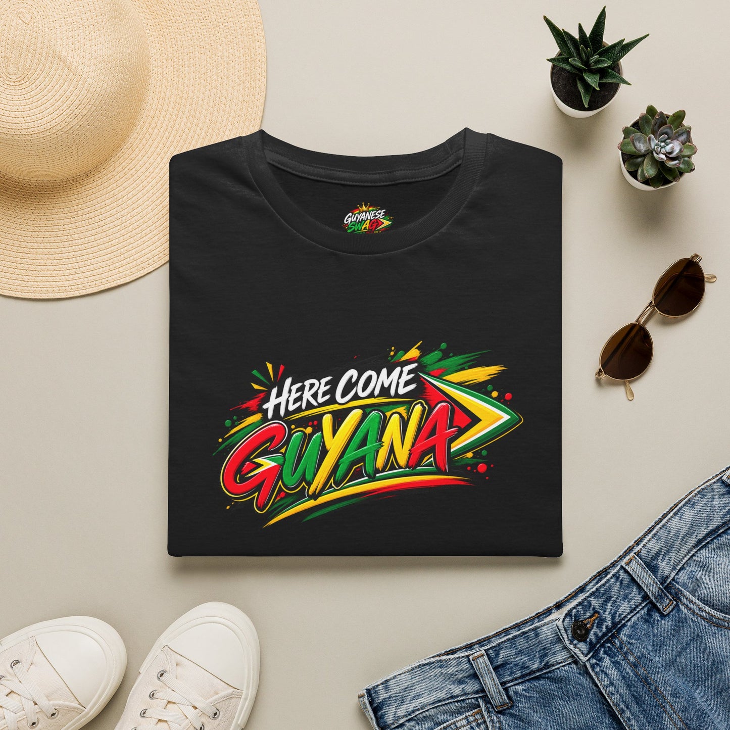 Guyana Pride T-Shirt — "Here Come Guyana" Colorful Island Graphic Tee