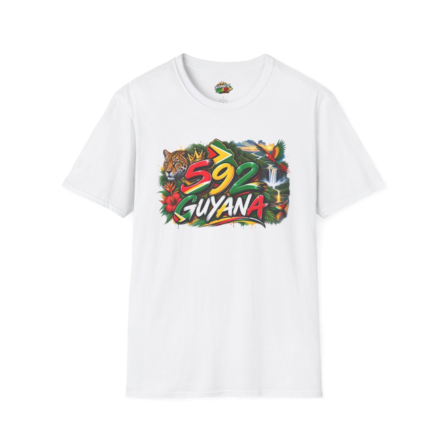 Guyana 592 Tropical Graphic T-Shirt – Tiger, Waterfall & Floral Island Pride