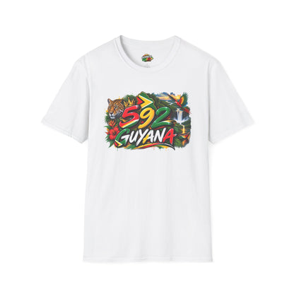 Guyana 592 Tropical Graphic T-Shirt – Tiger, Waterfall & Floral Island Pride