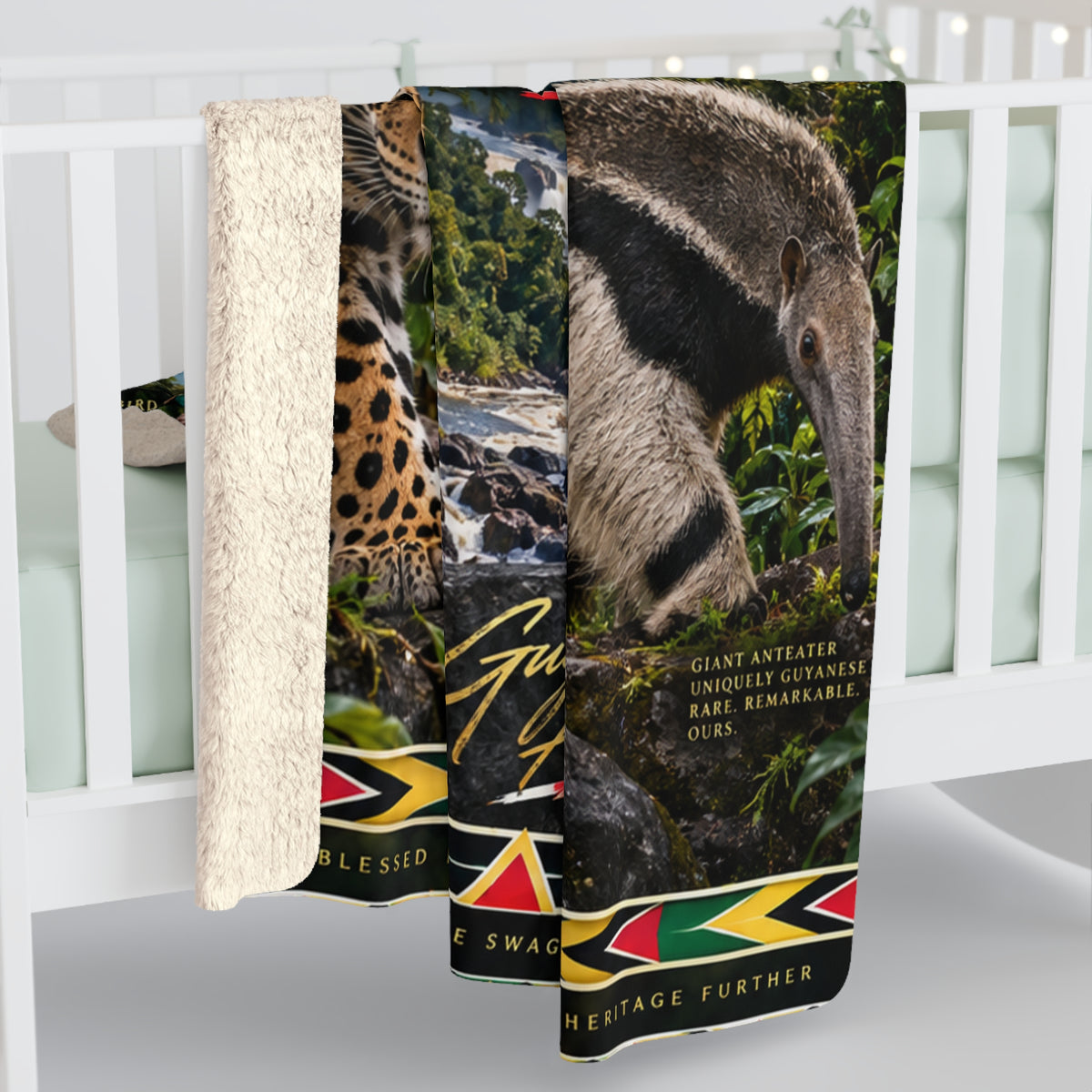 Guyana 592 wildlife blanket with plush Sherpa backing