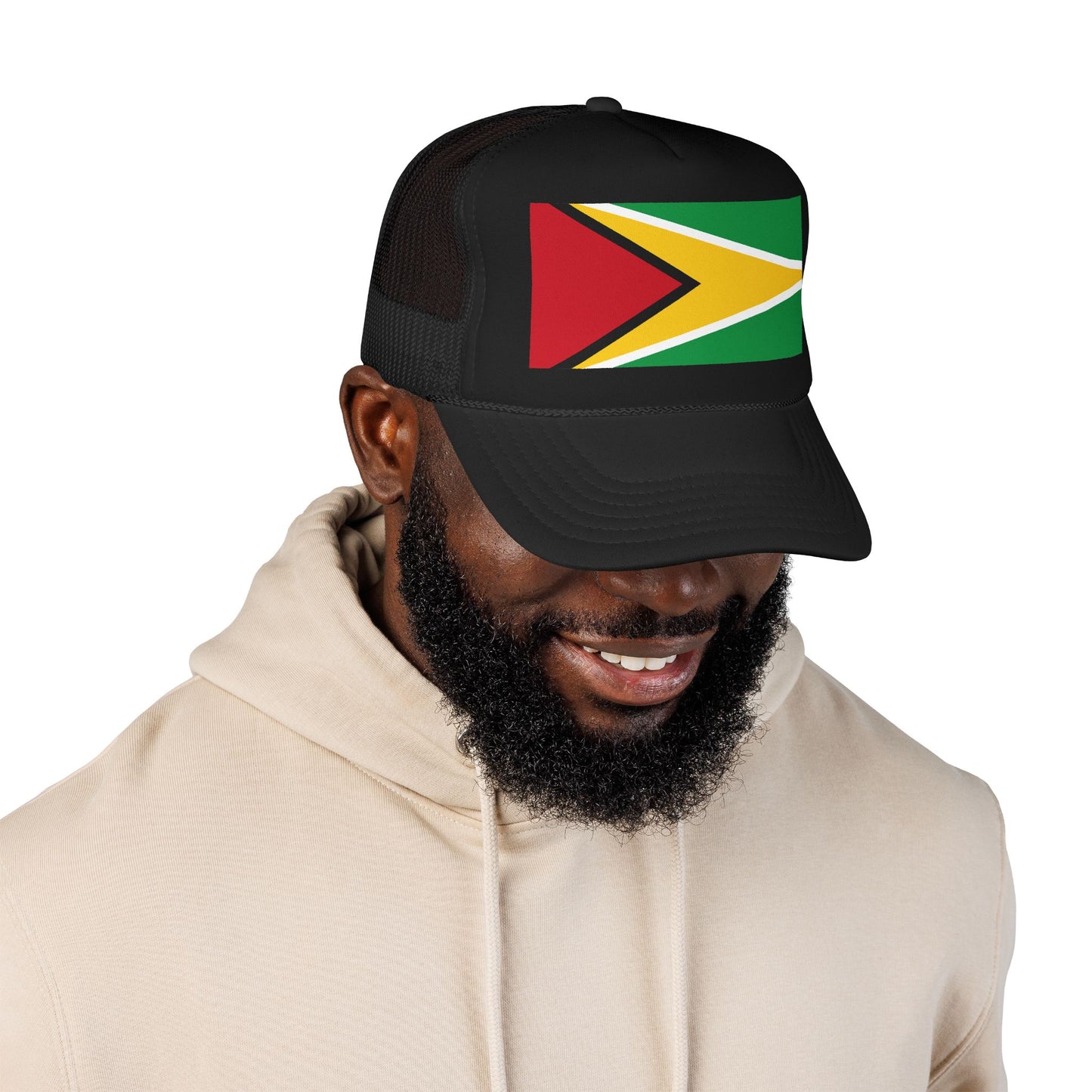 Guyana Flag Trucker Hat — Foam Mesh Cap with Retro Distressed Flag Design