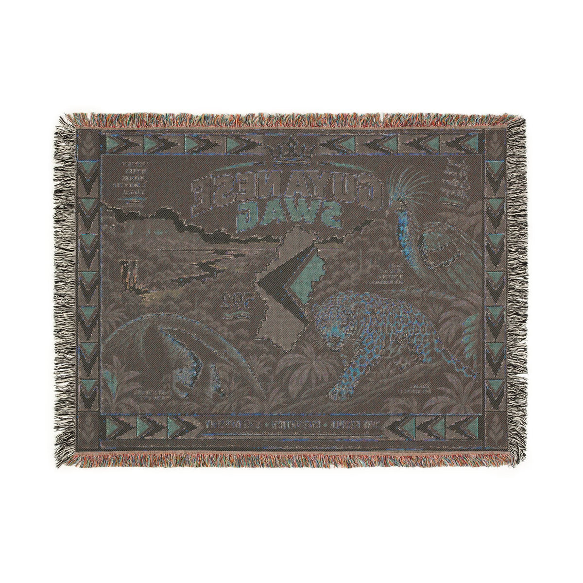 Guyana Jaguar & Map Woven Throw Blanket – Tropical Wildlife Design