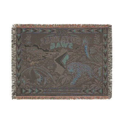Guyana Jaguar & Map Woven Throw Blanket – Tropical Wildlife Design