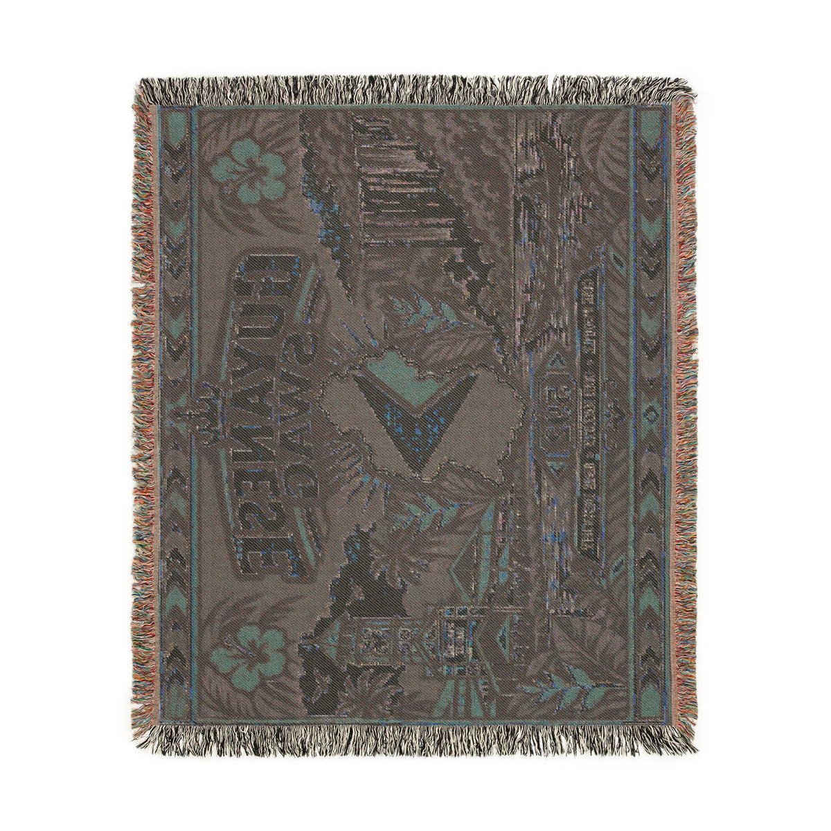 Guyana woven throw blanket shown on sofa