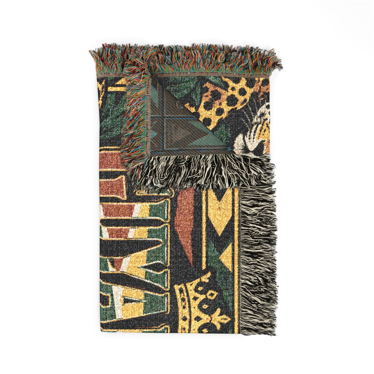 Guyanese cultural gift woven cotton blanket with jaguar design