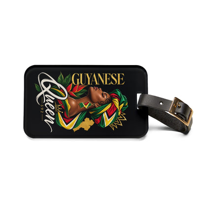 Guyanese Queen Luggage Tag — Black Travel ID Tag with Afrocentric Crown Design
