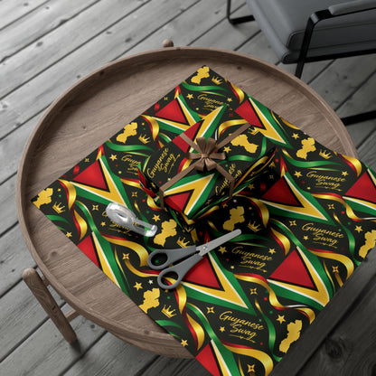 Guyanese gift wrap with Golden Arrowhead flag pattern